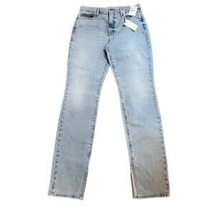 Good American Good Classic Indigo Split Hem Distressed Light Wash Jeans Sz 10/30